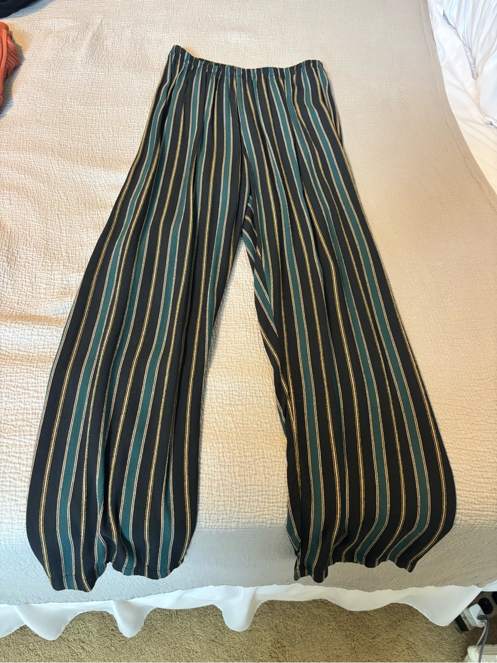 Brandy Melville Black & Teal Striped Wide-Leg Pants